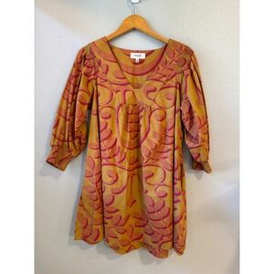 Anthropologie Porridge Mini Dress Women XS Cotton Boho Balloon Sleeve Mustard